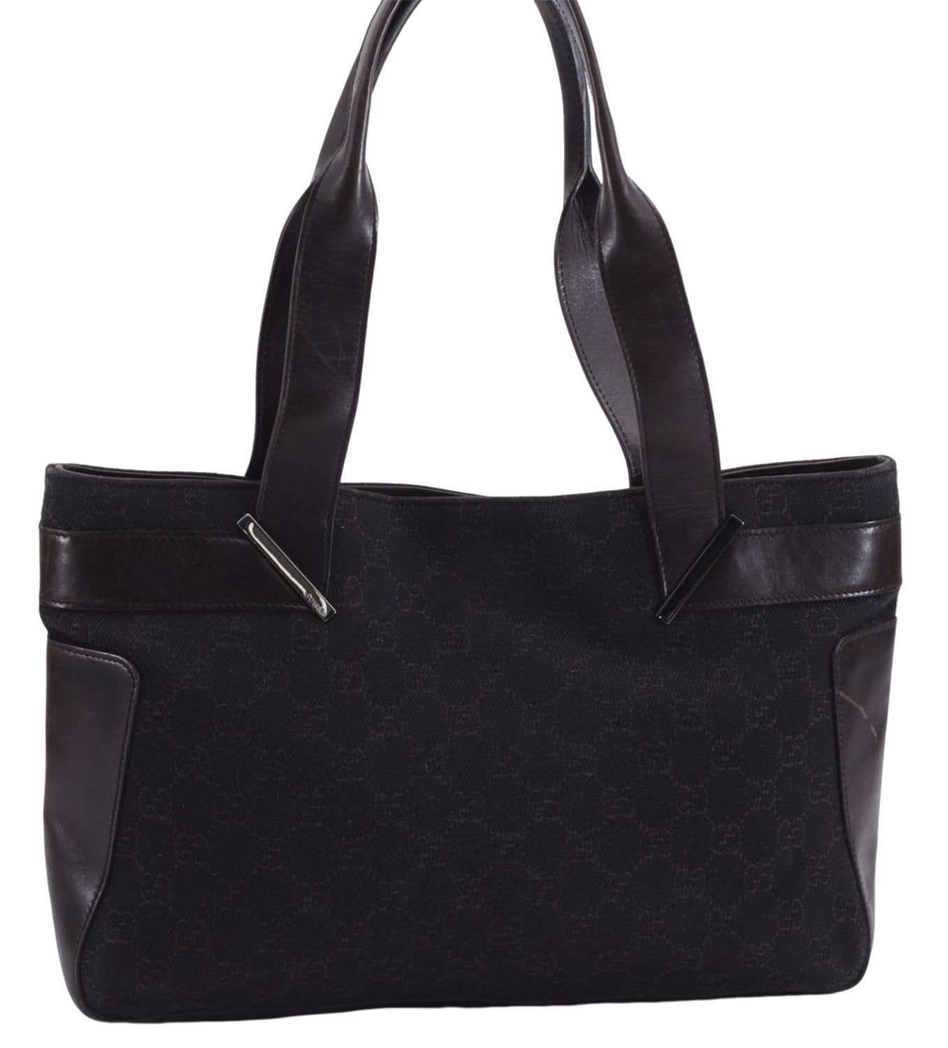 Authentic GUCCI Vintage Shoulder Tote Bag GG Canvas Leather 73983 Brown 2778E