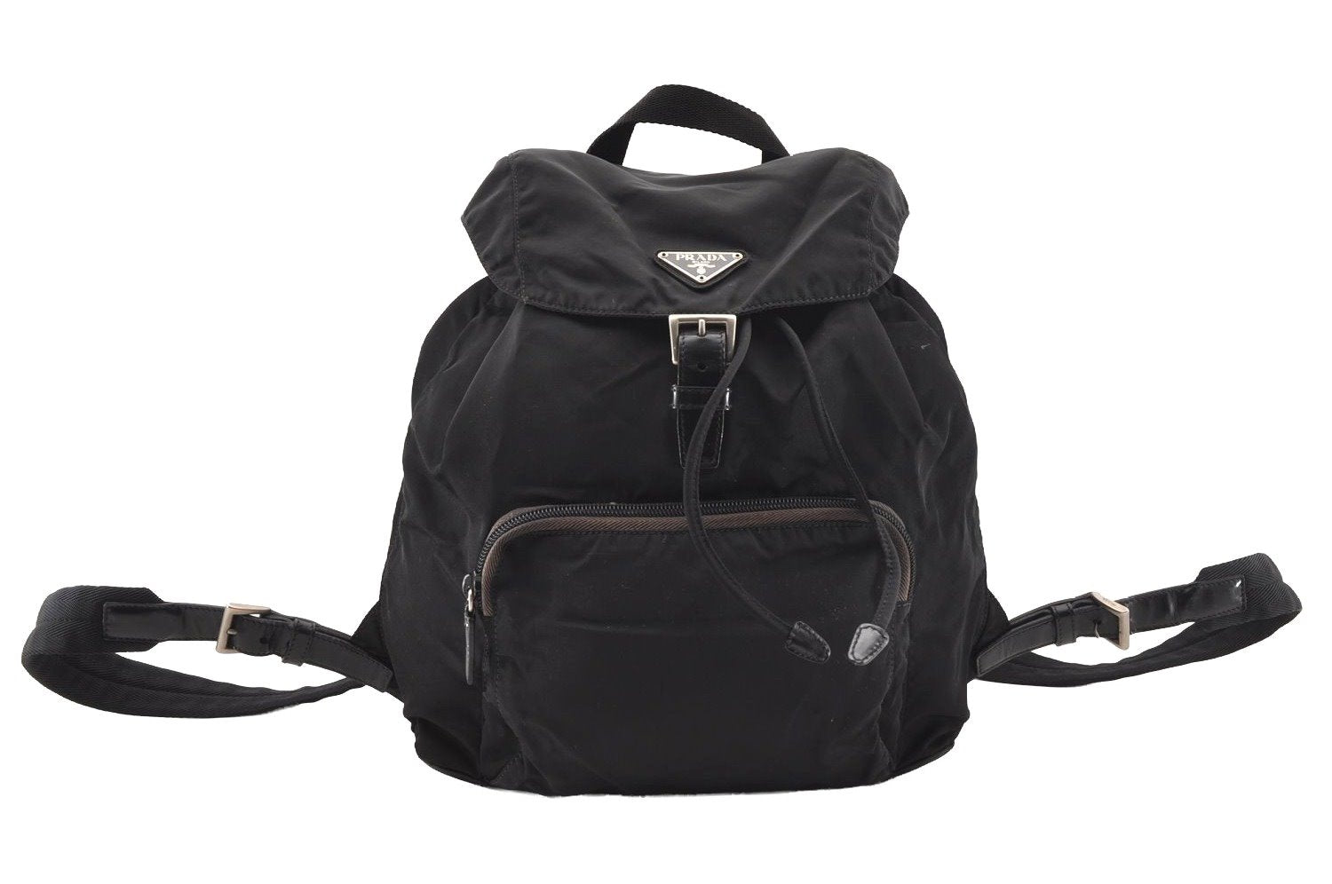 Authentic PRADA Vintage Nylon Tessuto Leather Backpack Purse Black 2778I