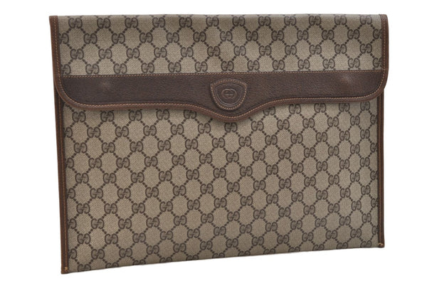 Authentic GUCCI Vintage Clutch Hand Bag Purse GG PVC Leather Brown 2779E