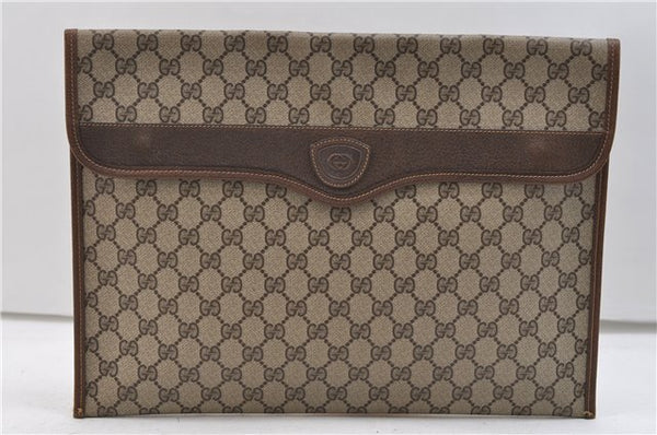 Authentic GUCCI Vintage Clutch Hand Bag Purse GG PVC Leather Brown 2779E