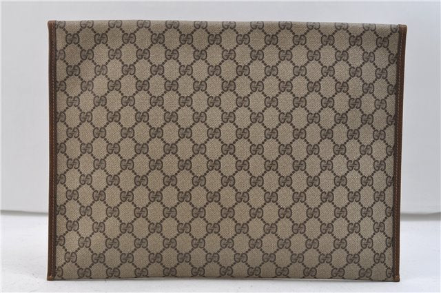 Authentic GUCCI Vintage Clutch Hand Bag Purse GG PVC Leather Brown 2779E