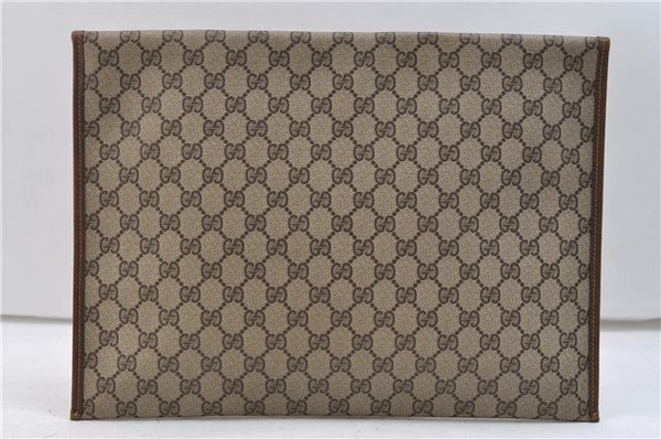 Authentic GUCCI Vintage Clutch Hand Bag Purse GG PVC Leather Brown 2779E