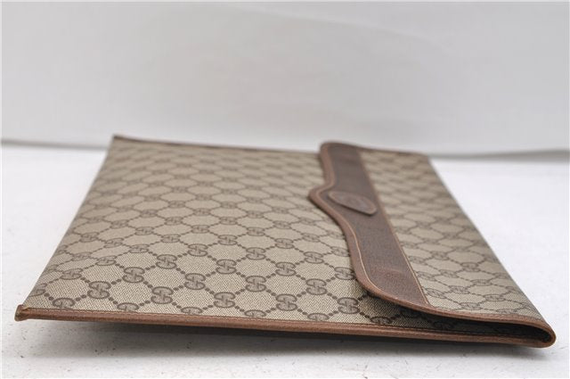 Authentic GUCCI Vintage Clutch Hand Bag Purse GG PVC Leather Brown 2779E