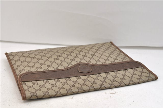 Authentic GUCCI Vintage Clutch Hand Bag Purse GG PVC Leather Brown 2779E
