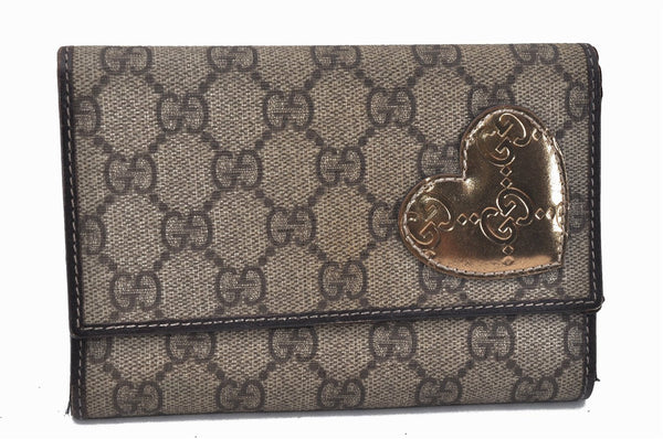 Authentic GUCCI Heart Bifold Wallet Purse GG PVC Leather 212100 Brown 2779F