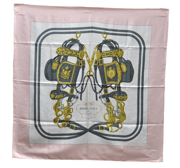 Authentic HERMES Carre 90 Scarf "BRIDES de GALA par" Silk Pink 2781D