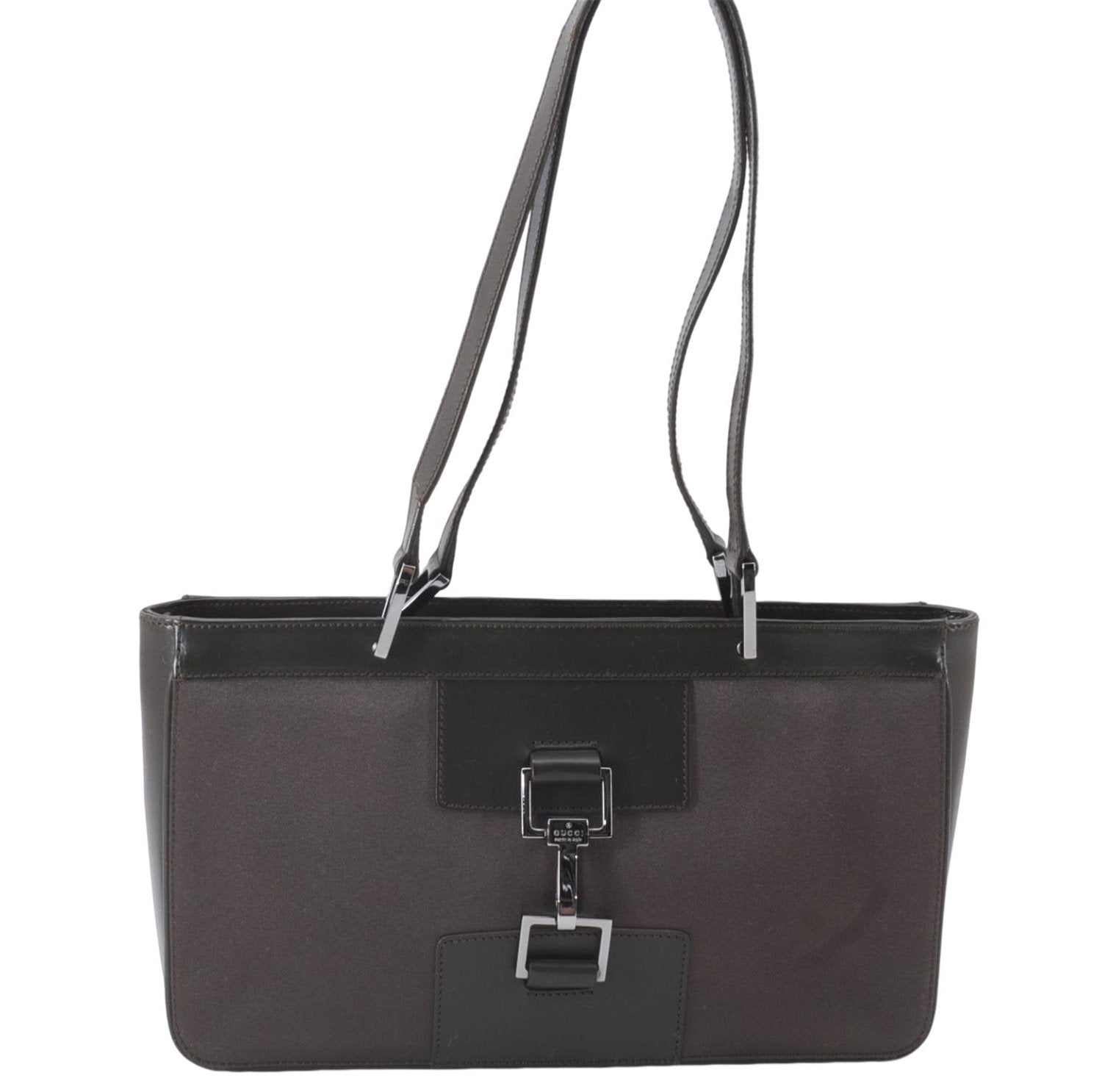 Authentic GUCCI Vintage Shoulder Hand Bag Purse Satin Leather Brown 2781E