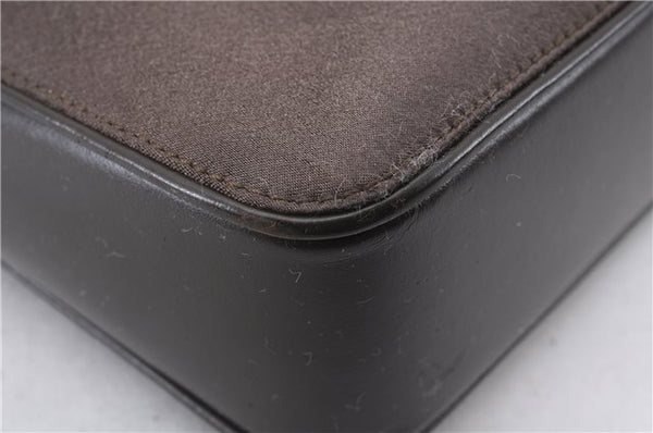 Authentic GUCCI Vintage Shoulder Hand Bag Purse Satin Leather Brown 2781E