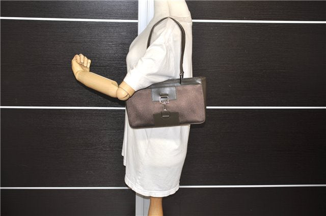 Authentic GUCCI Vintage Shoulder Hand Bag Purse Satin Leather Brown 2781E