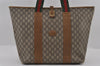 Authentic GUCCI Web Sherry Line GG Plus Tote Bag PVC Leather Brown Junk 2781I