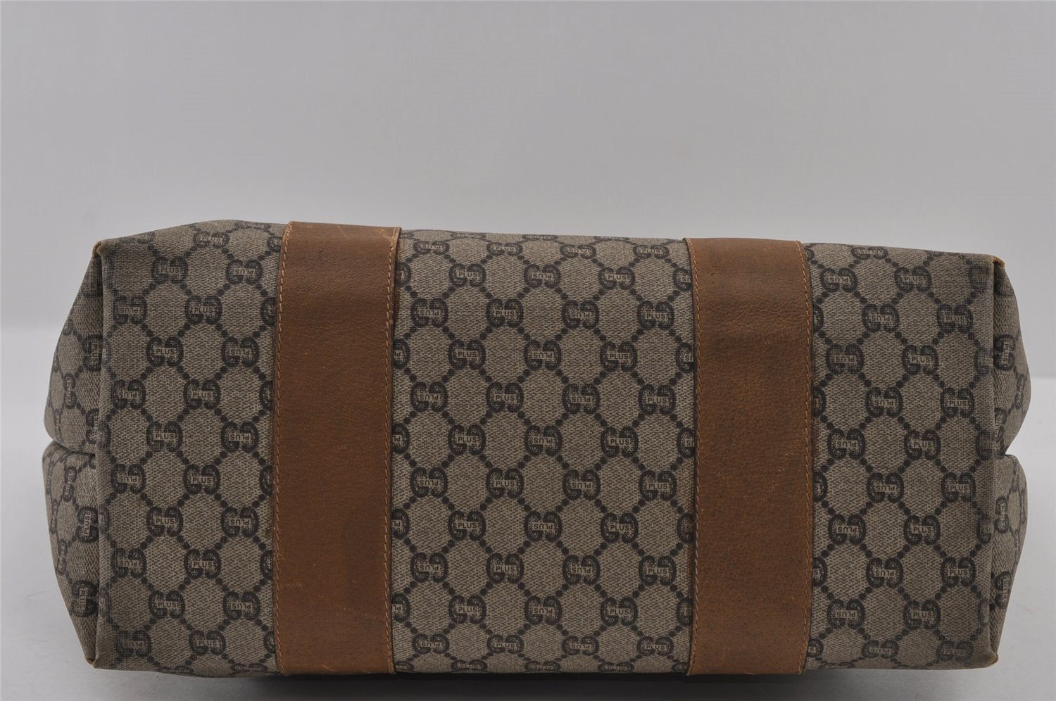 Authentic GUCCI Web Sherry Line GG Plus Tote Bag PVC Leather Brown Junk 2781I