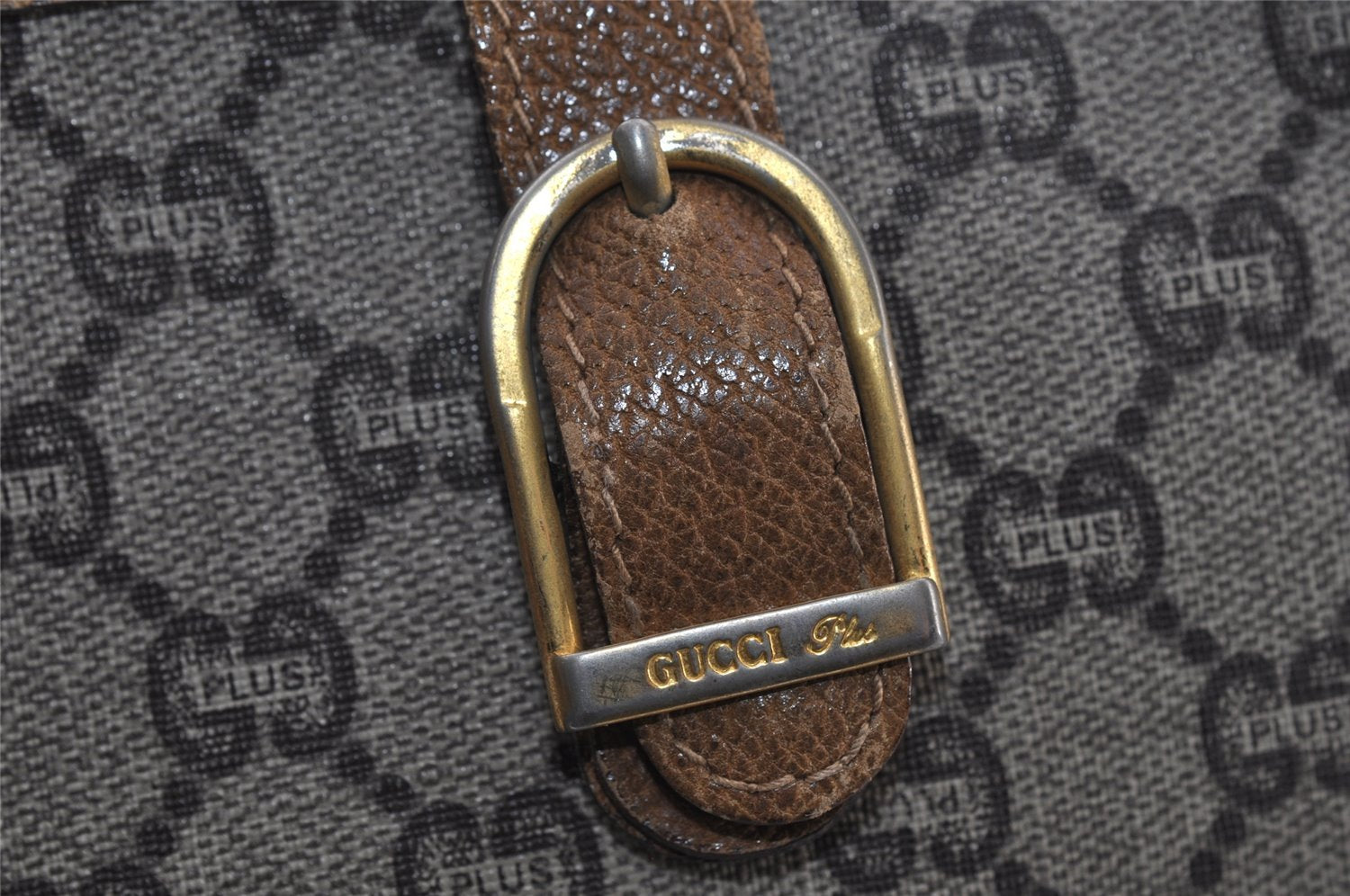 Authentic GUCCI Web Sherry Line GG Plus Tote Bag PVC Leather Brown Junk 2781I
