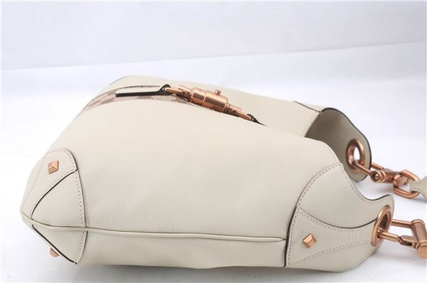 Authentic GUCCI New Jackie Shoulder Bag Leather GG Canvas 120888 Ivory 2782E