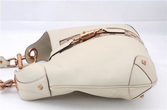 Authentic GUCCI New Jackie Shoulder Bag Leather GG Canvas 120888 Ivory 2782E