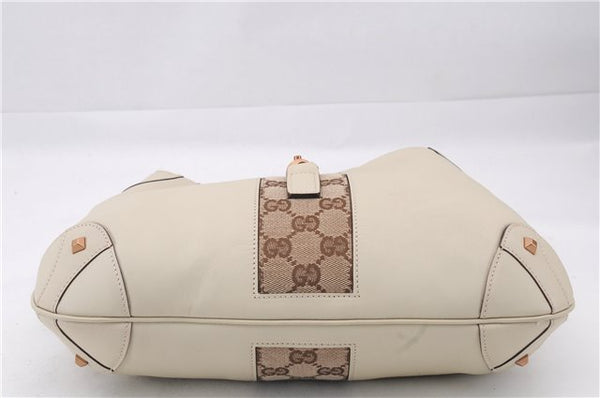 Authentic GUCCI New Jackie Shoulder Bag Leather GG Canvas 120888 Ivory 2782E