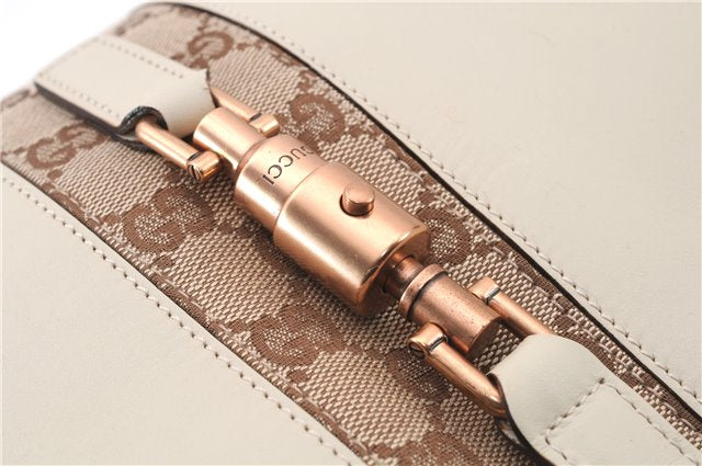 Authentic GUCCI New Jackie Shoulder Bag Leather GG Canvas 120888 Ivory 2782E