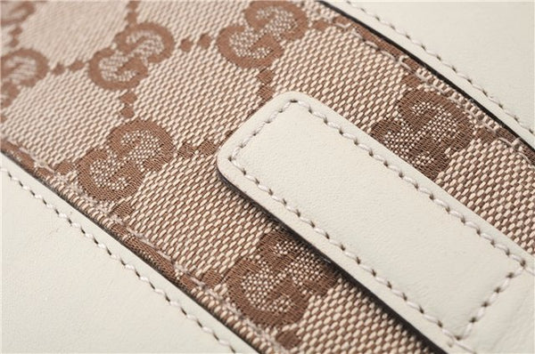 Authentic GUCCI New Jackie Shoulder Bag Leather GG Canvas 120888 Ivory 2782E