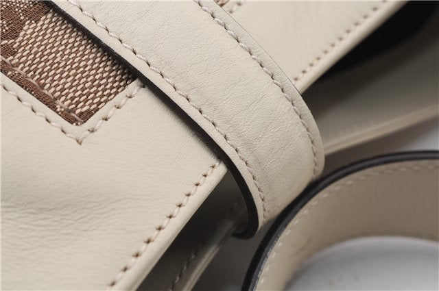 Authentic GUCCI New Jackie Shoulder Bag Leather GG Canvas 120888 Ivory 2782E