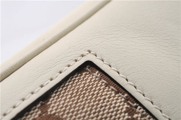 Authentic GUCCI New Jackie Shoulder Bag Leather GG Canvas 120888 Ivory 2782E