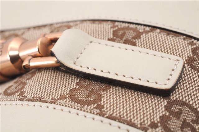 Authentic GUCCI New Jackie Shoulder Bag Leather GG Canvas 120888 Ivory 2782E