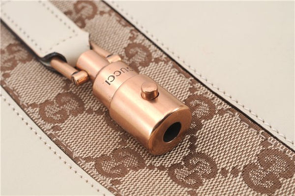 Authentic GUCCI New Jackie Shoulder Bag Leather GG Canvas 120888 Ivory 2782E