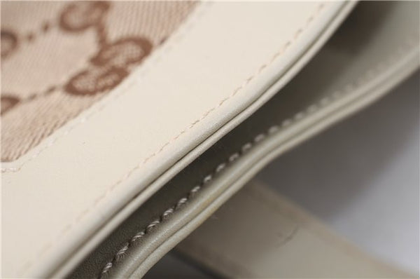 Authentic GUCCI New Jackie Shoulder Bag Leather GG Canvas 120888 Ivory 2782E
