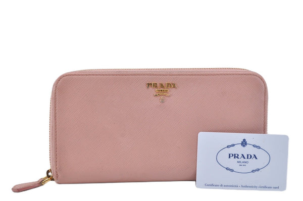 Authentic PRADA Saffiano Metal Leather Long Wallet Purse 1ML506 Pink 2782F