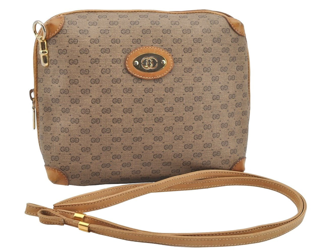 Authentic GUCCI Micro GG PVC Leather Shoulder Cross Body Bag Brown Junk 2782I