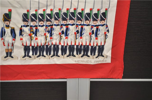 Authentic HERMES Carre 90 Scarf "LA GRANDE ARMEE" Silk Red 2783D