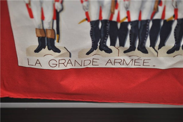 Authentic HERMES Carre 90 Scarf "LA GRANDE ARMEE" Silk Red 2783D