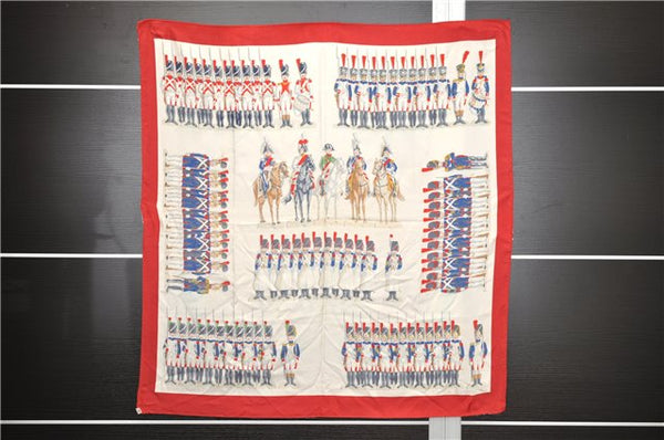 Authentic HERMES Carre 90 Scarf "LA GRANDE ARMEE" Silk Red 2783D
