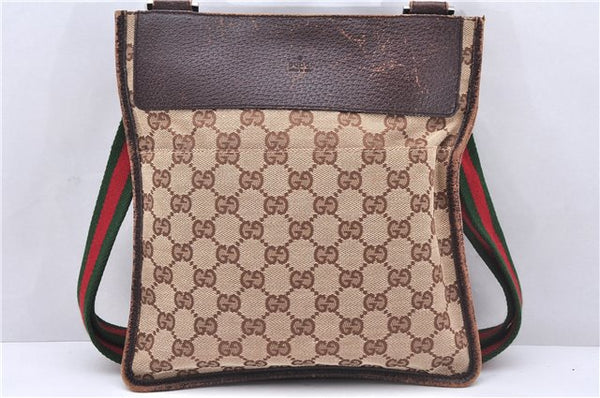 Authentic GUCCI Web Sherry Line Shoulder Cross Bag GG Canvas Leather Brown 2783E