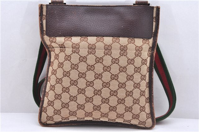 Authentic GUCCI Web Sherry Line Shoulder Cross Bag GG Canvas Leather Brown 2783E