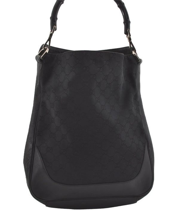 Authentic GUCCI Bamboo Shoulder Tote Bag GG Canvas Leather 0014058 Black 2783I