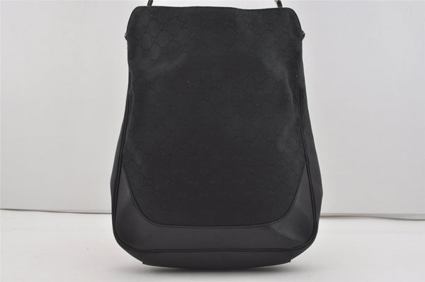 Authentic GUCCI Bamboo Shoulder Tote Bag GG Canvas Leather 0014058 Black 2783I