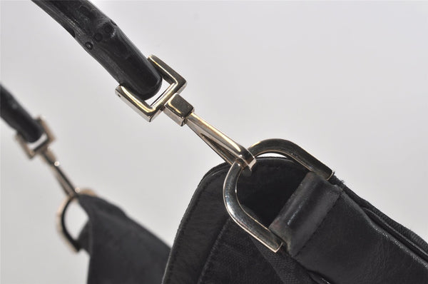 Authentic GUCCI Bamboo Shoulder Tote Bag GG Canvas Leather 0014058 Black 2783I