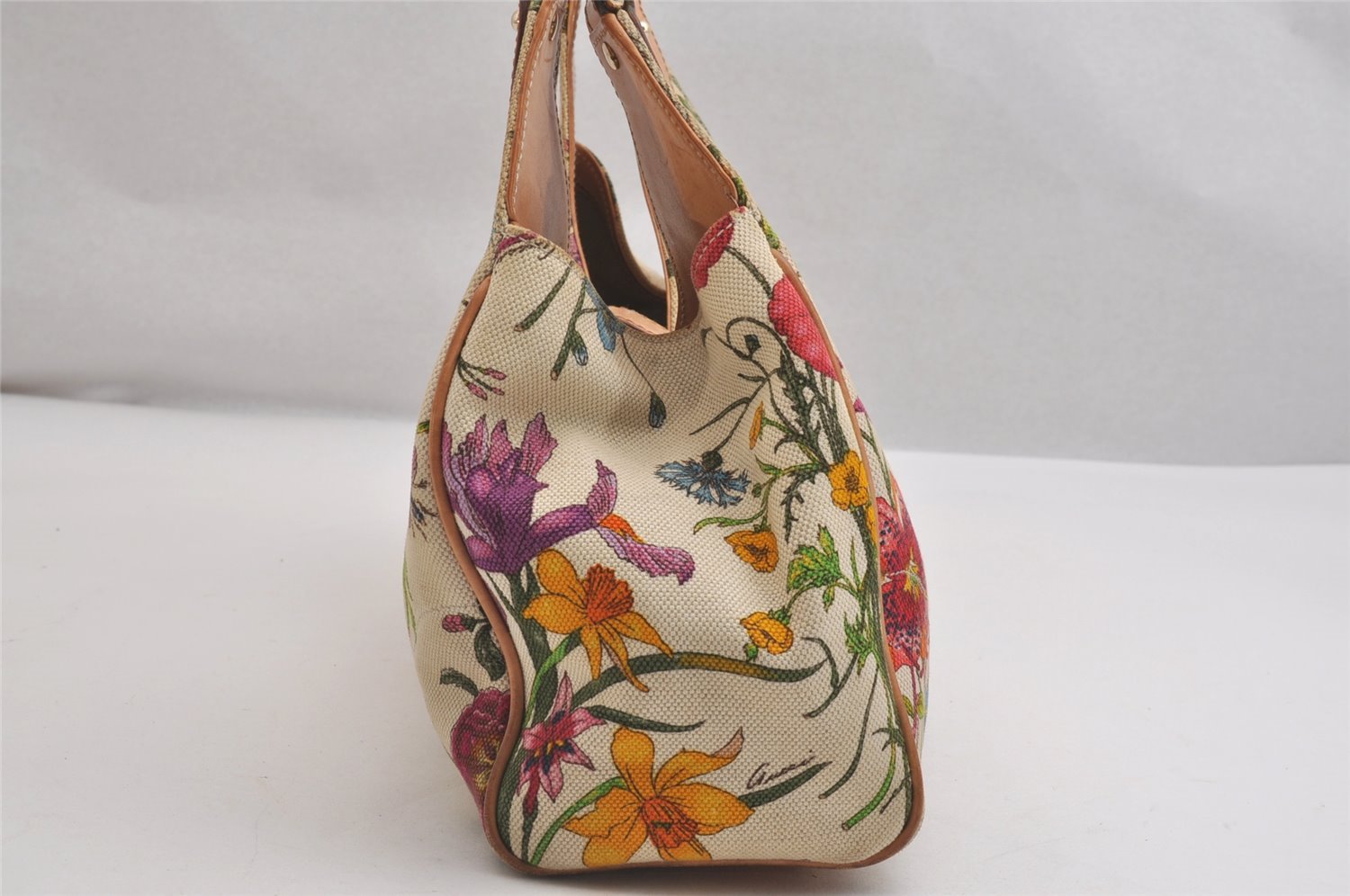 Authentic GUCCI Jackie Flora Shoulder Hand Bag Canvas Leather 145819 White 2784I