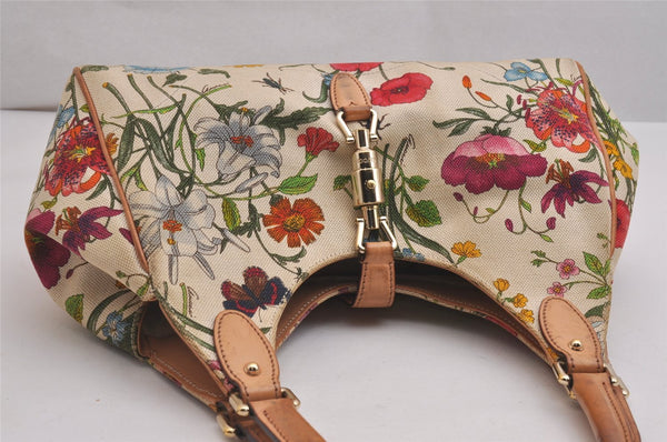 Authentic GUCCI Jackie Flora Shoulder Hand Bag Canvas Leather 145819 White 2784I