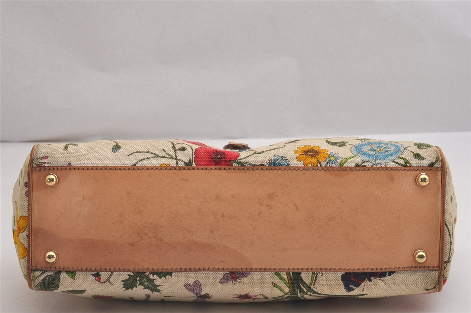 Authentic GUCCI Jackie Flora Shoulder Hand Bag Canvas Leather 145819 White 2784I