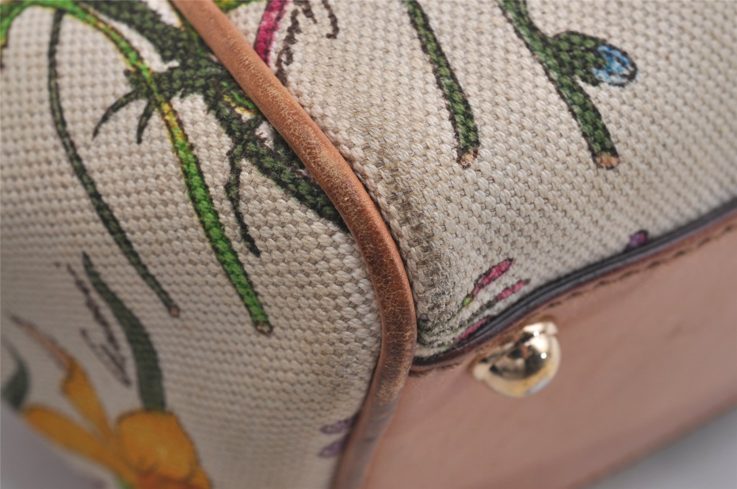 Authentic GUCCI Jackie Flora Shoulder Hand Bag Canvas Leather 145819 White 2784I