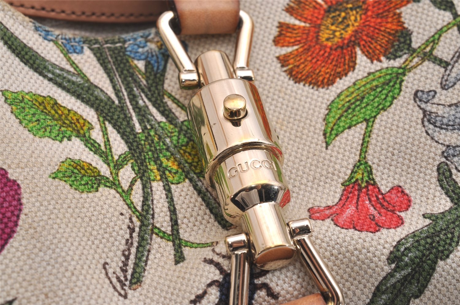 Authentic GUCCI Jackie Flora Shoulder Hand Bag Canvas Leather 145819 White 2784I