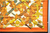 Authentic HERMES Carre 90 Scarf "AU PLUS DRU" Silk Orange 2785D