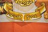 Authentic HERMES Carre 90 Scarf "AU PLUS DRU" Silk Orange 2785D