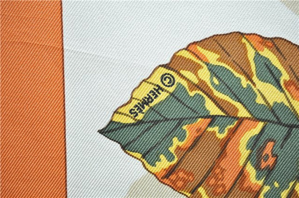 Authentic HERMES Carre 90 Scarf "AU PLUS DRU" Silk Orange 2785D