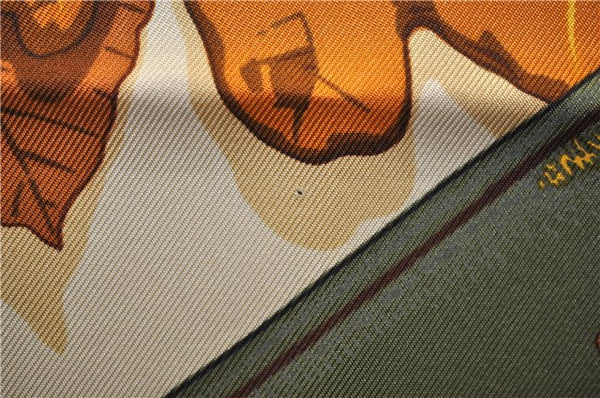 Authentic HERMES Carre 90 Scarf "AU PLUS DRU" Silk Orange 2785D