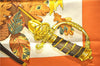 Authentic HERMES Carre 90 Scarf "AU PLUS DRU" Silk Orange 2785D