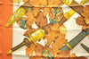 Authentic HERMES Carre 90 Scarf "AU PLUS DRU" Silk Orange 2785D