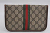 Authentic GUCCI Web Sherry Line Clutch Hand Bag Purse GG PVC Leather Brown 2785I