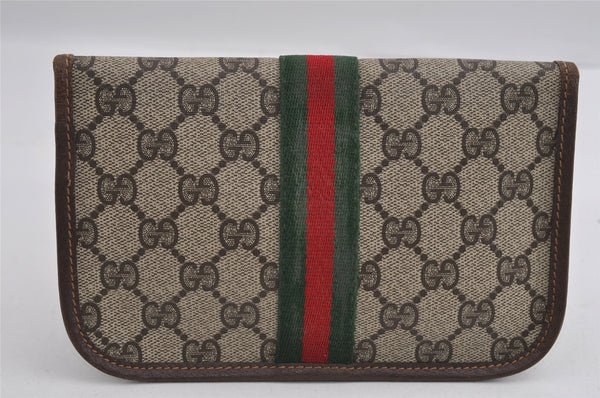 Authentic GUCCI Web Sherry Line Clutch Hand Bag Purse GG PVC Leather Brown 2785I
