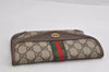 Authentic GUCCI Web Sherry Line Clutch Hand Bag Purse GG PVC Leather Brown 2785I